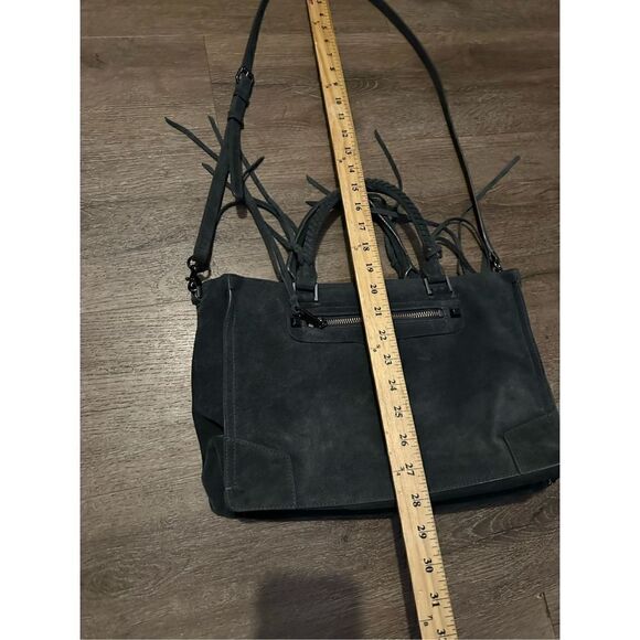 Rebecca Minkoff Grey Handbag Suede Leather Zipper Medium Crossbody Strap Fringe - Picture 13 of 16